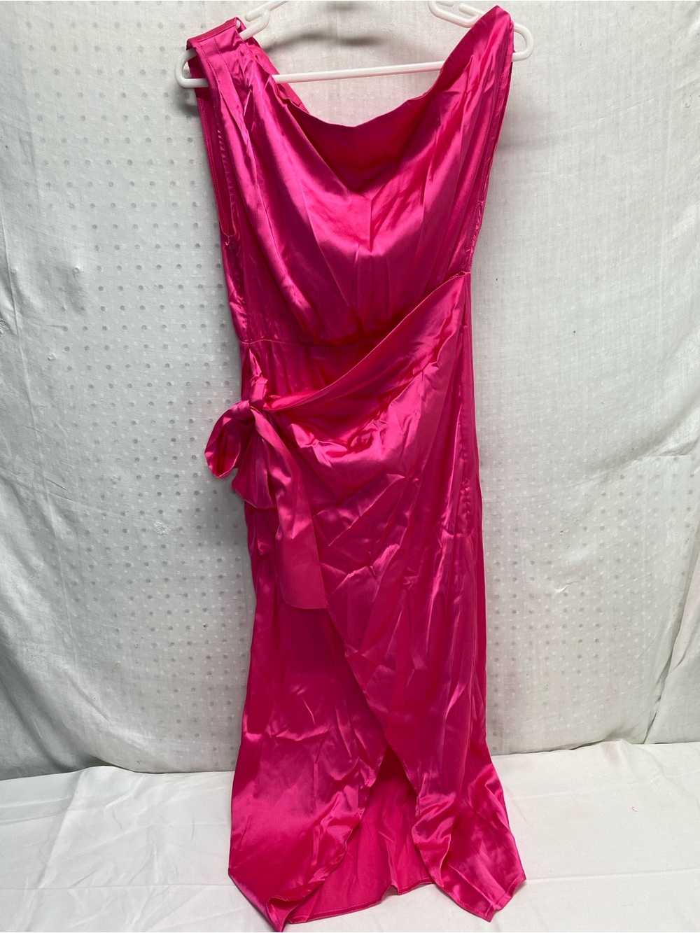 Pink Satin Wrap Maxi Dress with Side Tie Merokeety New Size M